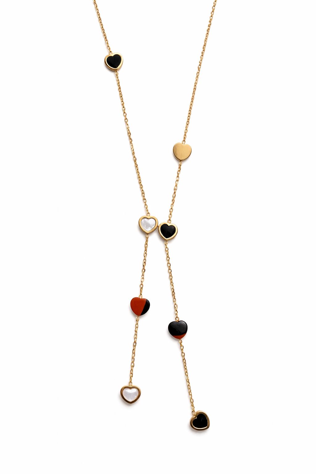 Black White Heart Y Çelik Kolye