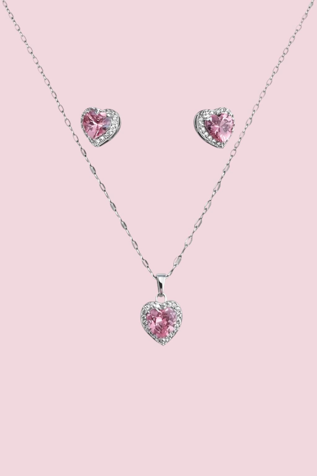 Triple Heart Küpe Takım Çelik Kolye