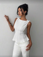 White Alora Fiyonk Detaylı Parçalı Bluz