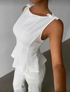 White Alora Fiyonk Detaylı Parçalı Bluz