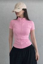 Pink Kısa Kollu Fermuarlı Bluz