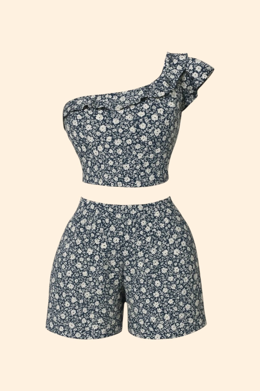 Blue Flower Tek Omuz Şortlu İkili Takım