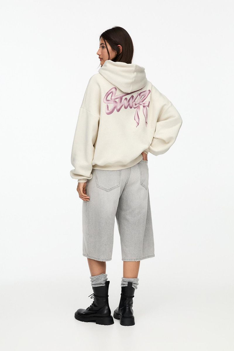 White Sırt Pink Fiyonklu Sweatshirt