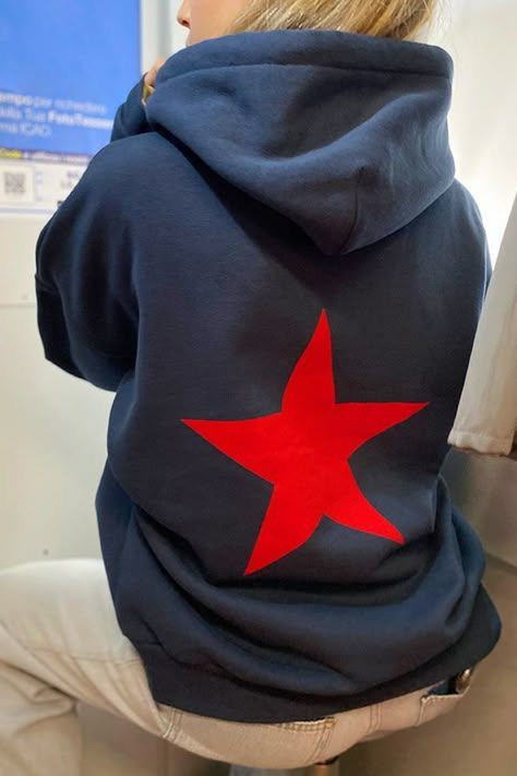 Navy Blue Sırt Red Star Sweatshirt