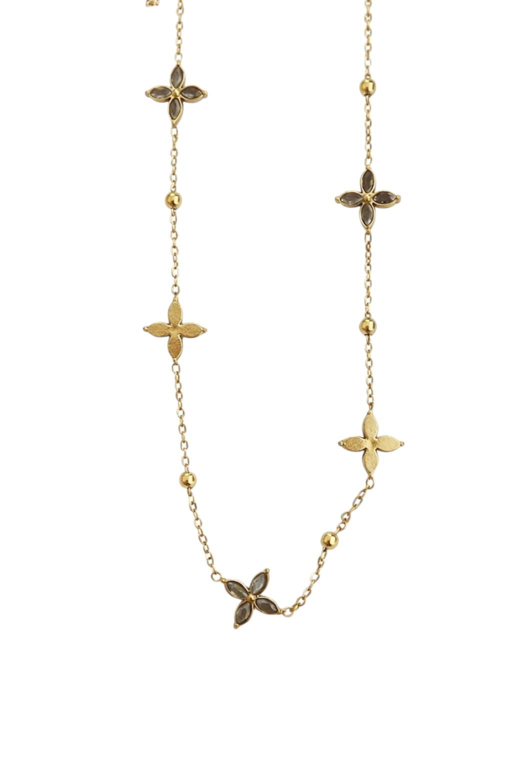 Yonca Taşlı Çelik Kolye