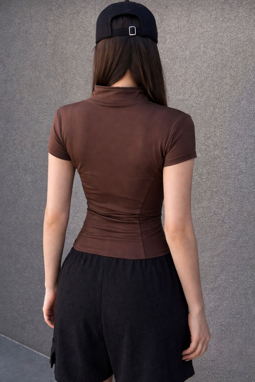 Brown Kısa Kollu Fermuaarlı Bluz