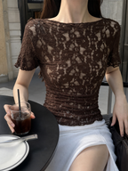 Brown Dantel Detaylı Tül Bluz