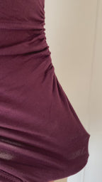 Burgundy Kayık Yaka Büzgülü Kısa Bluz